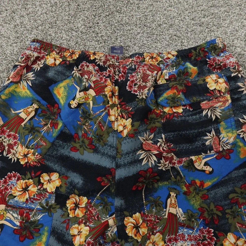 VTG Faded Glory Shorts Mens XL Floral Hawaiian Hula Girls Swim Trunks‎ 90s Y2K